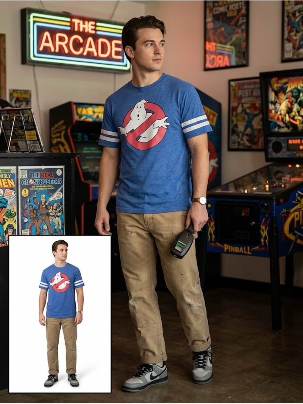 Ghostbuster Mad Engine Halloween Blue Short Sleeve Graphic Tee Size Large